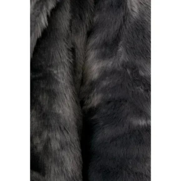 Gray Faux Fur Long Sleeve Collared Coat - Picture 12 of 16